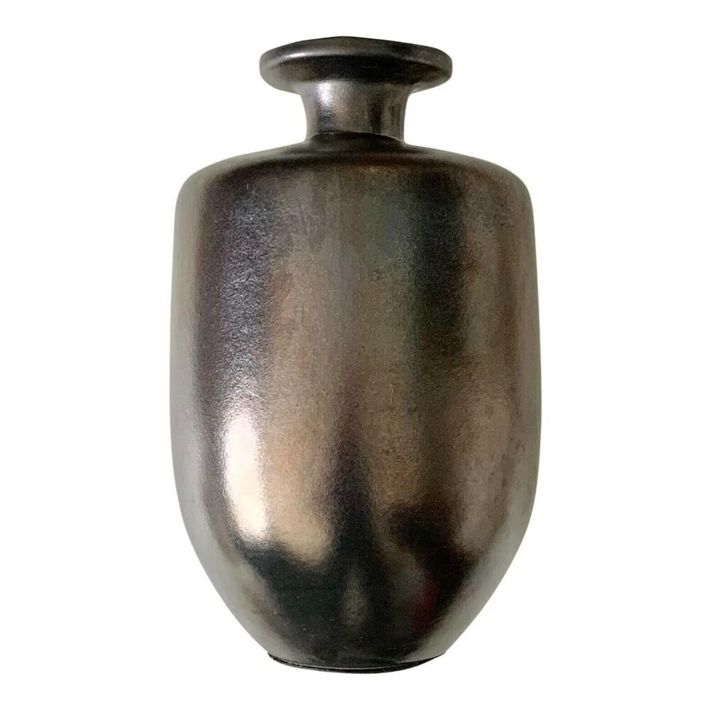 Metallic Bronze Finish Modern Contemporary Ceramic Bottle Vase
